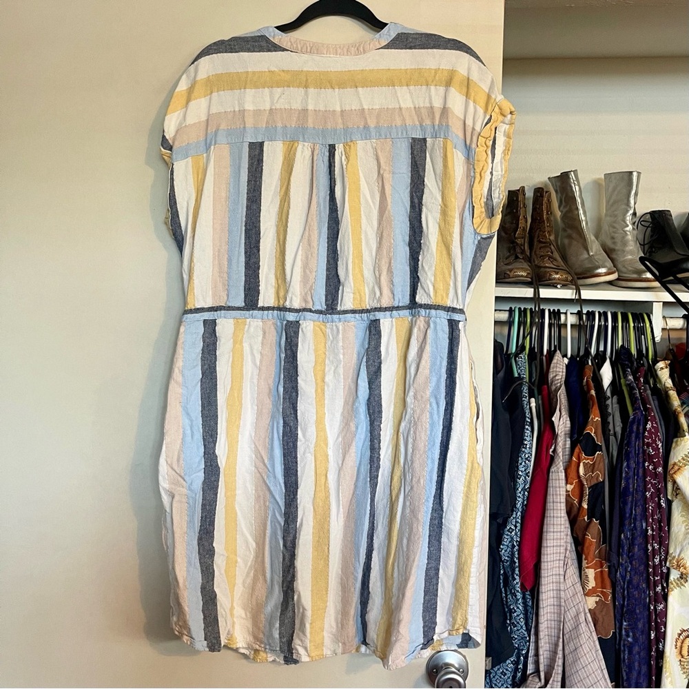 Time & Tru Dress Linen Blend Striped Elastic Drawstring Pockets Boho sz … - Picture 3 of 6